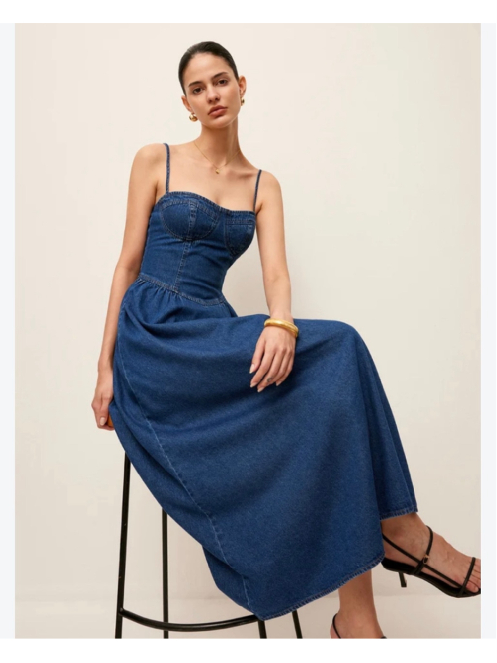 Commense Denim Bustier Corset Midi / Maxi Dress Small Basque Waist 90s Minimalis
